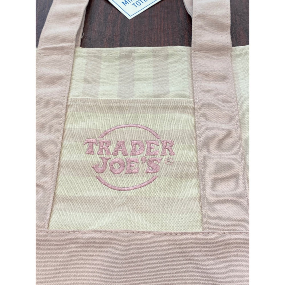 Trader Joe's Striped Mini Tote Bag Pastel Lavender Cream Limited Edition NWT - Picture 3 of 5
